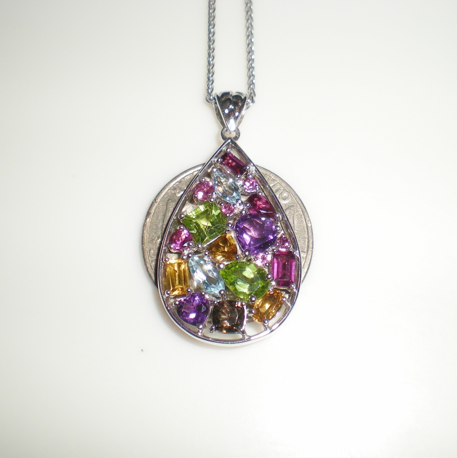 KAY Jeweler Sterling Silver Multi-Shape Natural Gemstone Teardrop Necklace 💎