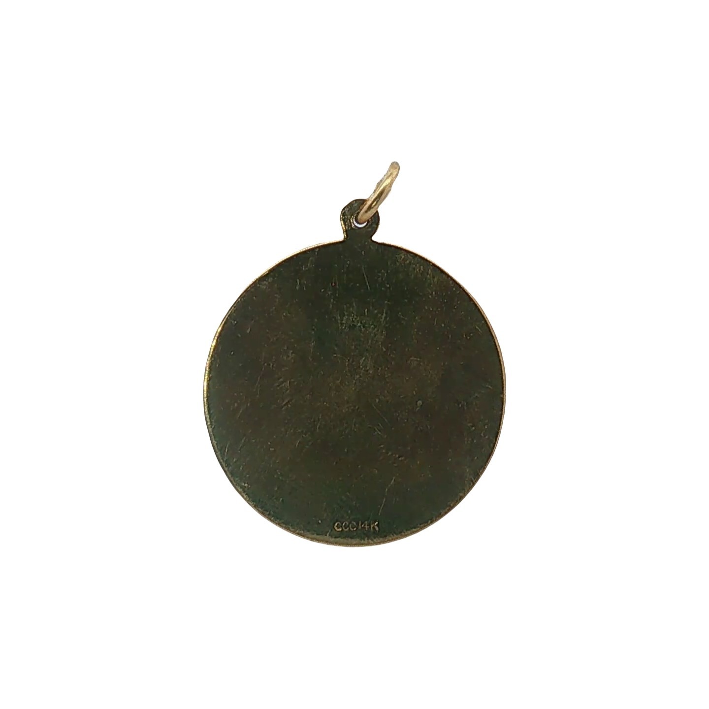 Vintage 13KY+14KY Round “Happy Anniversary” w/ Cake Charm – 1.25″ by 1″