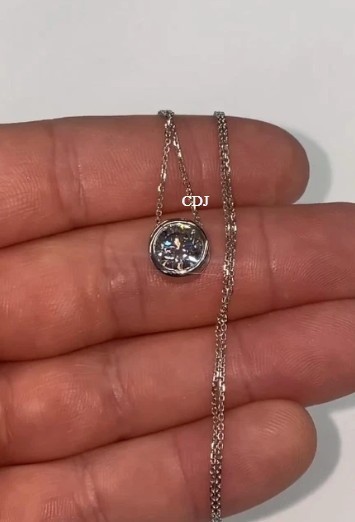 Stylish Bezel Set Solitaire 18″ Chain Pendant CVD Diamond Womens Gift 925 Silver