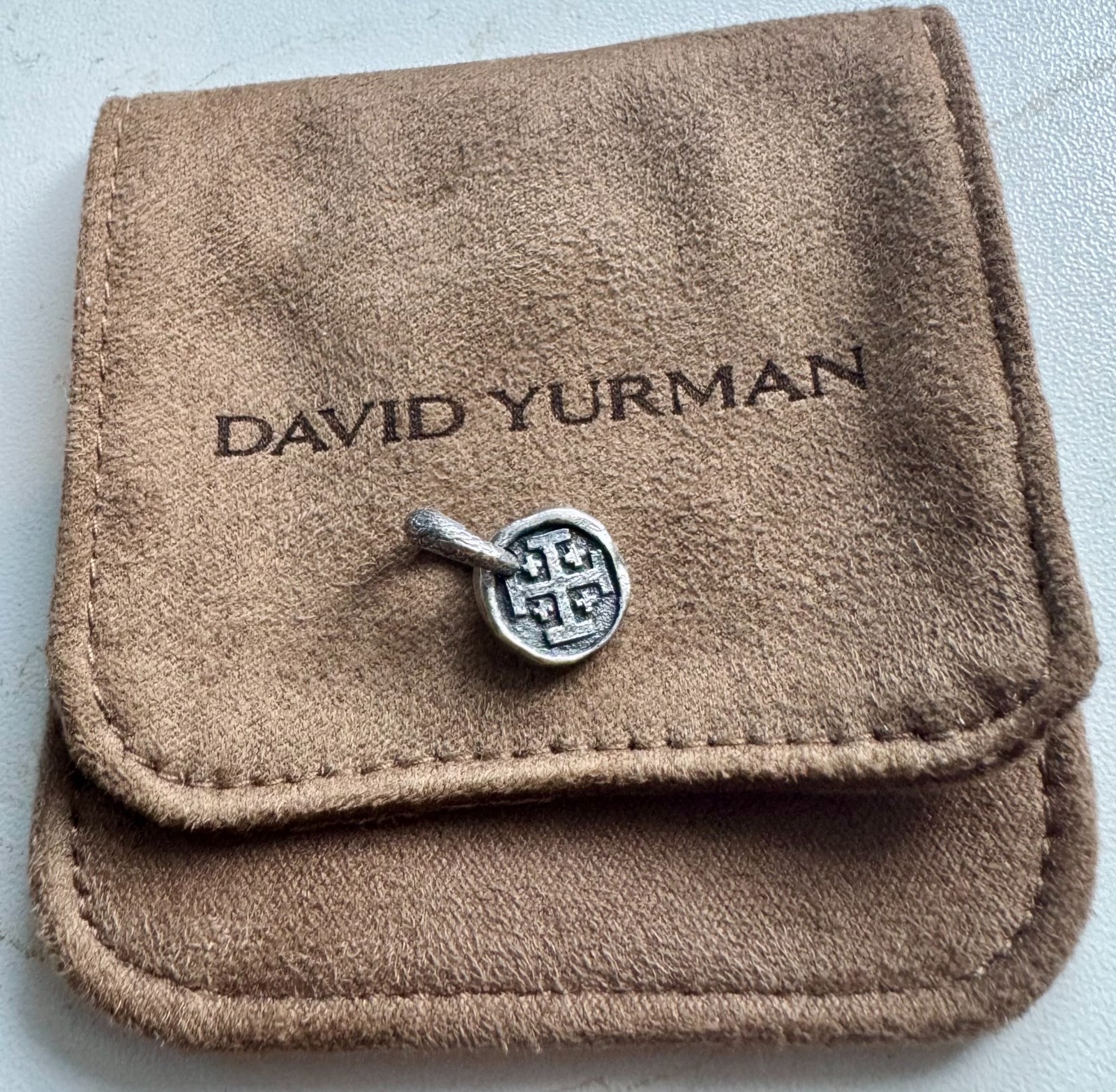 David Yurman Shipwreck Coin Amulet Sterling Silver 10.5mm Pendant Authentic