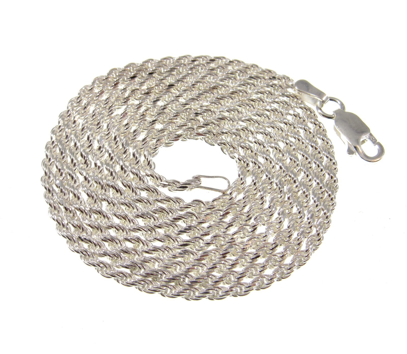2MM Solid 925 Sterling Silver Italian DIAMOND CUT ROPE CHAIN Necklace Italy
