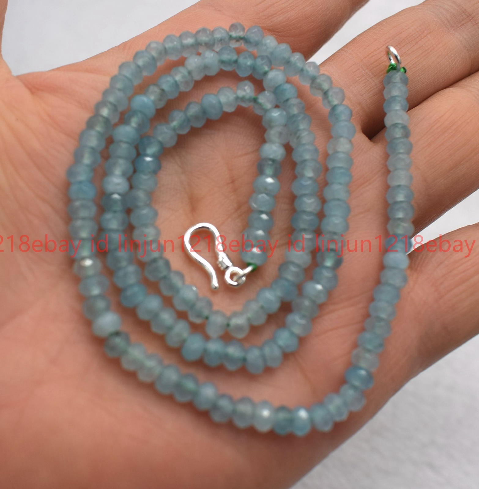 Natural 2x4mm Faceted Blue Aquamarine Rondelle Gemstone Beaded Necklace 16-28in