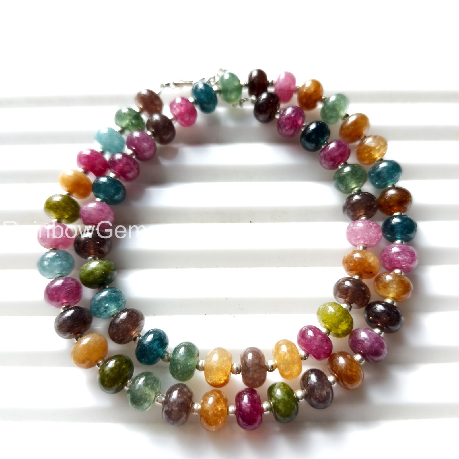 Rainbow Tourmaline Rondelle Necklace, 6mm Smooth Gemstone Beads, Natural Tourmal