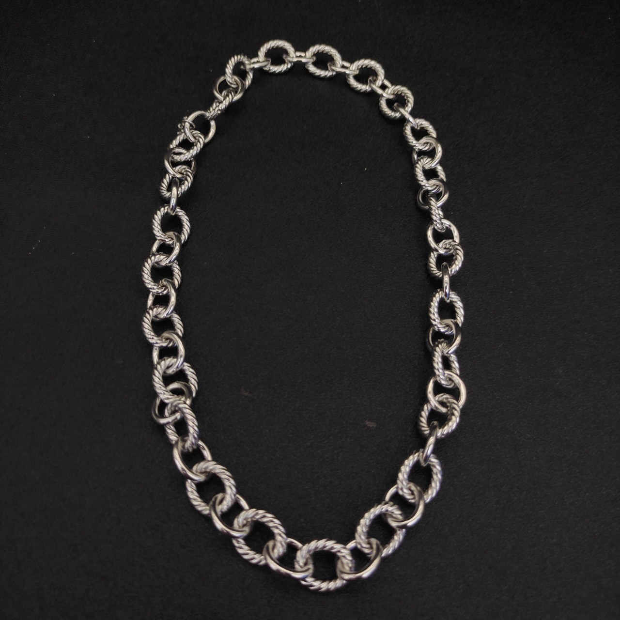 David Yurman 925 Sterling Silver Oval Link Cable Chain Necklace 12mm Length 17″
