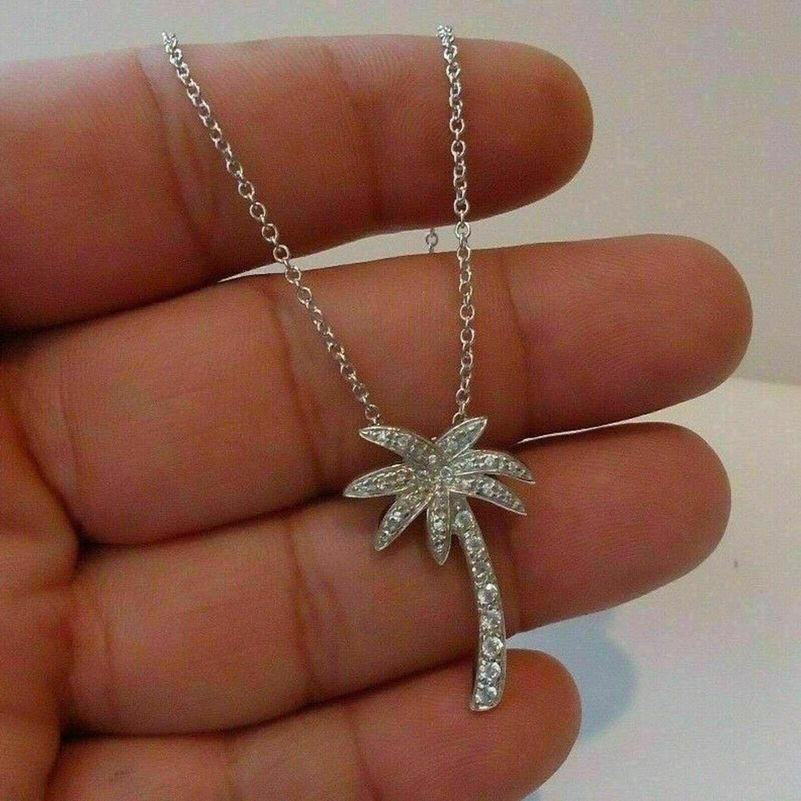 1.00 Ct Round Diamond Palm Tree Pendant Necklace 14K White Gold Over Free Chain