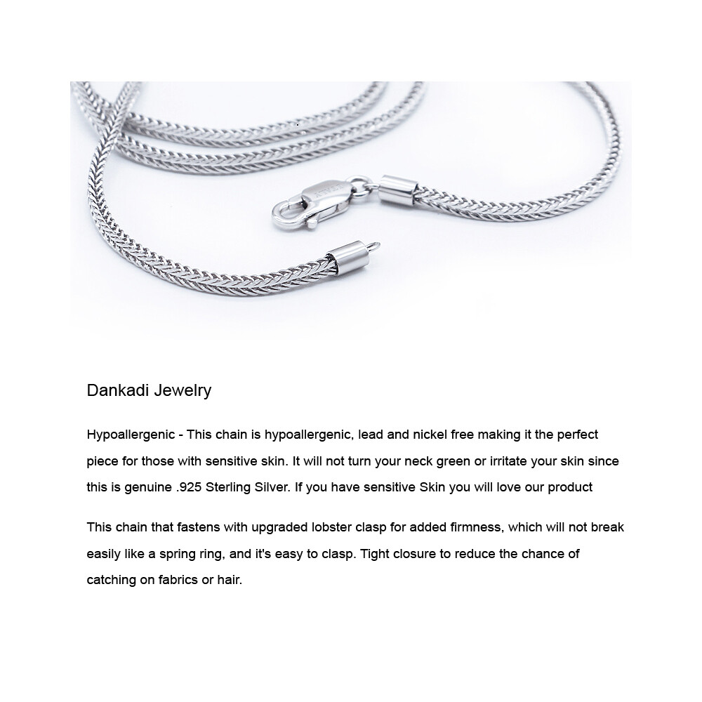 Solid 925 Sterling Silver 2mm Foxtail Chain Necklace 18″ to 28″ for Women & Men