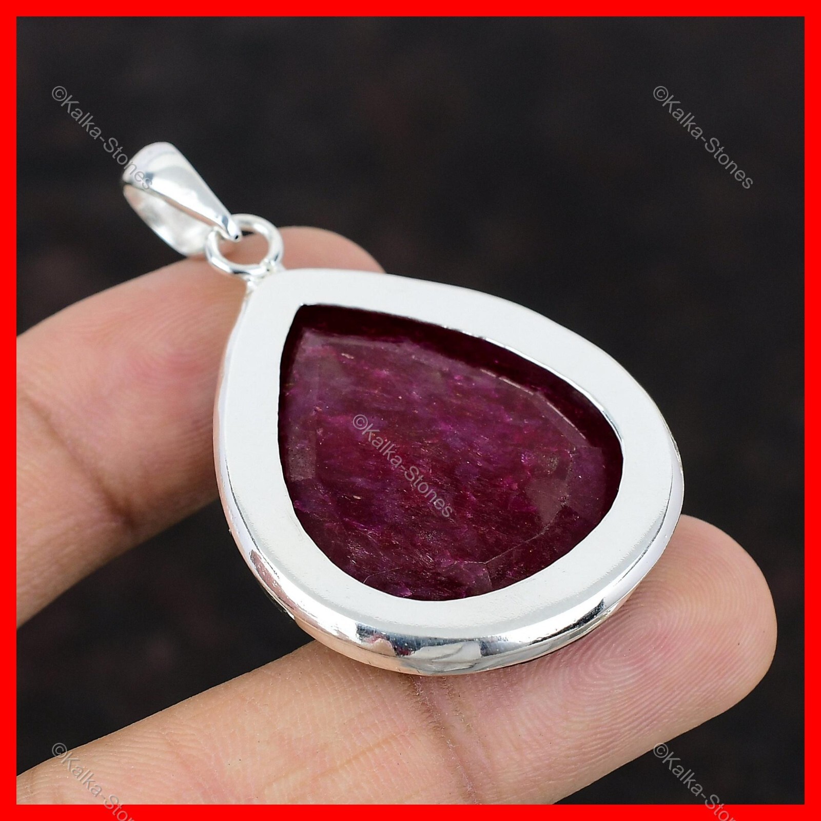 Valentines Deal Kashmir Rubi Stone Engagement Handcrafted New Pendant 925 Silver