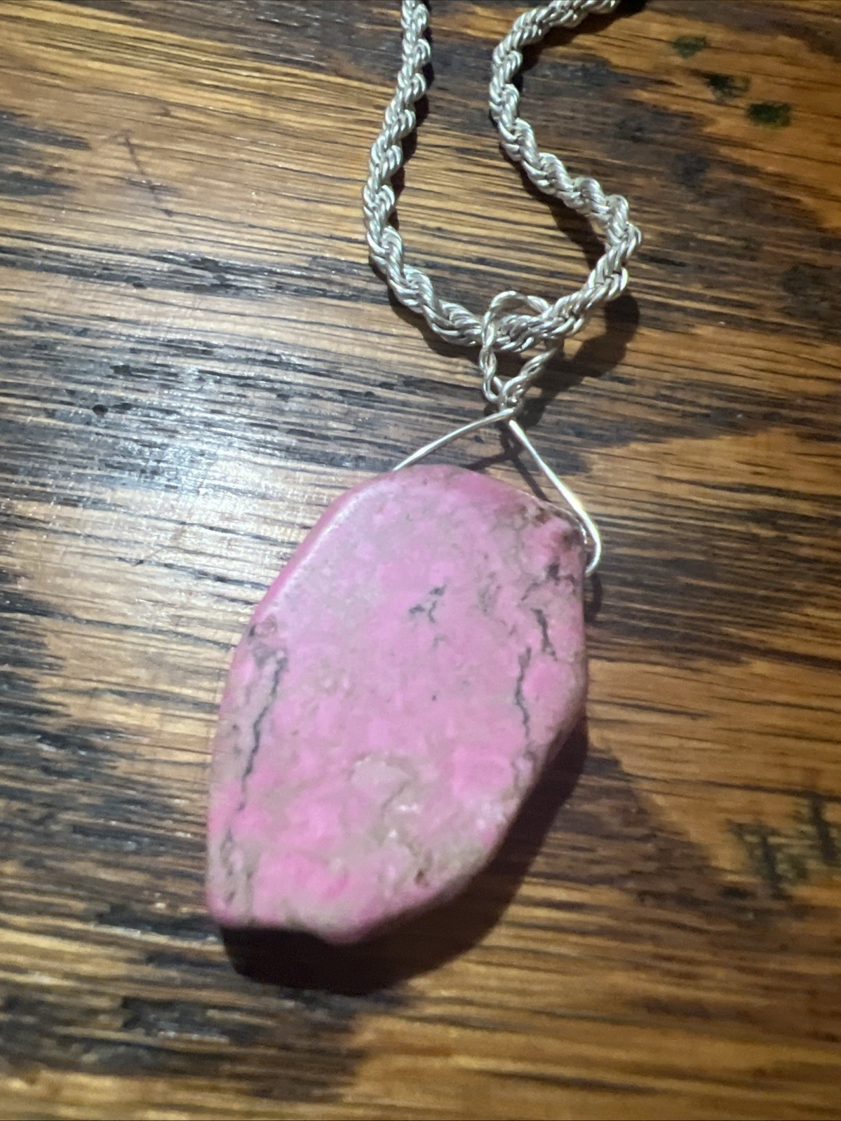 Pink howlite necklace Sterling Silver Plaited Pink Turquoise Handcrafted New