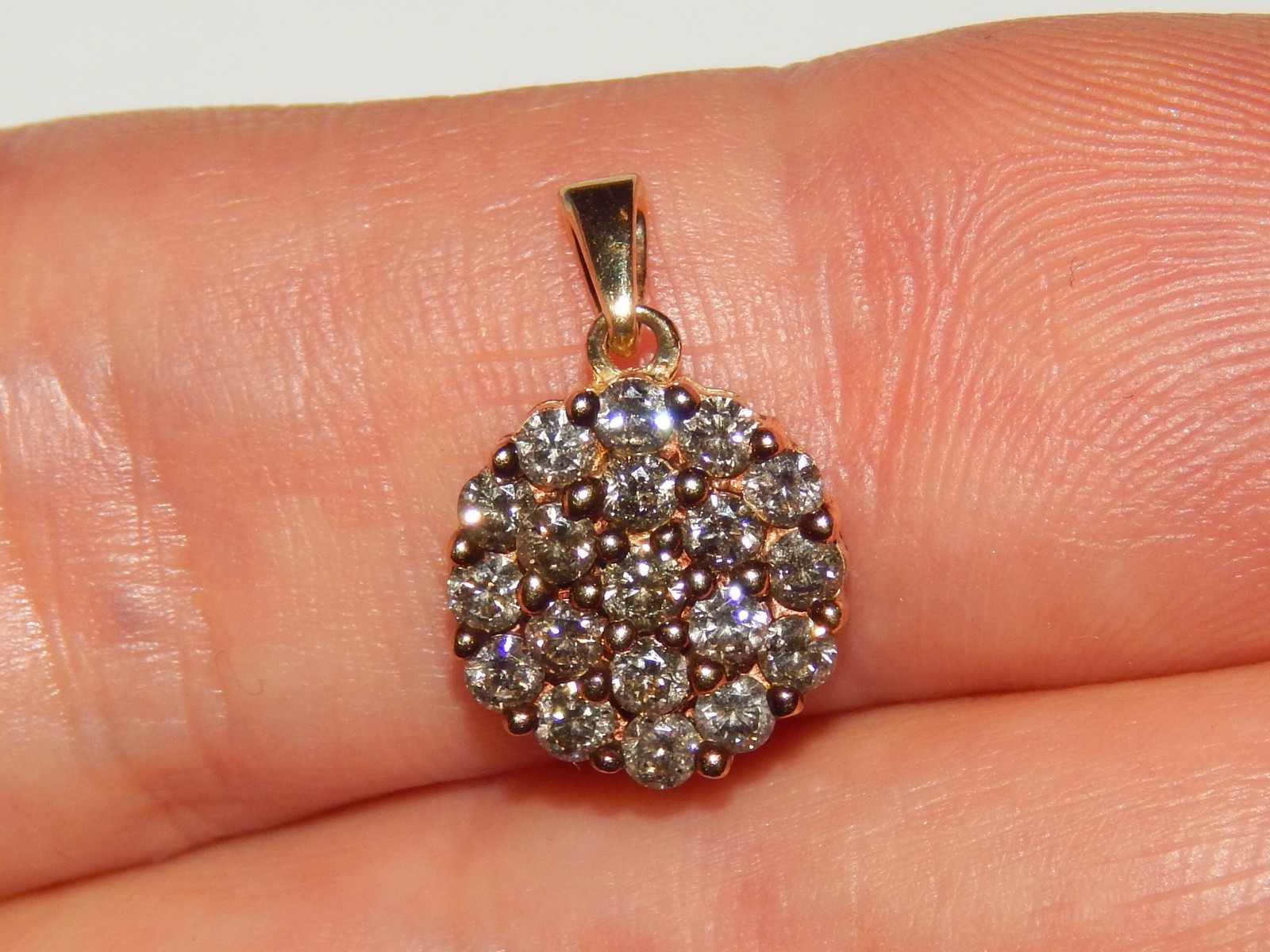 10K YELLOW GOLD 3/4 TCW CHOCOLATE DIAMOND 7/10th INCH HALO NECKLACE PENDANT