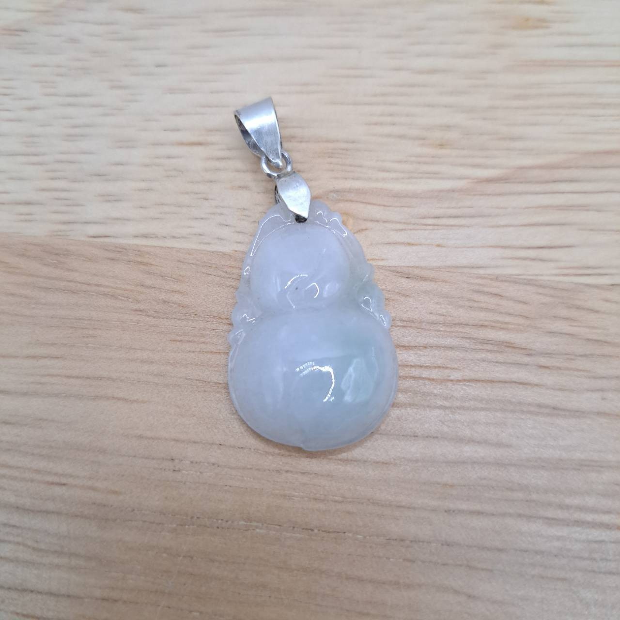 Jade Type A Pendant Burmese Natural Icy Jadeite Myanmar Silver 92.5 Handmade 003