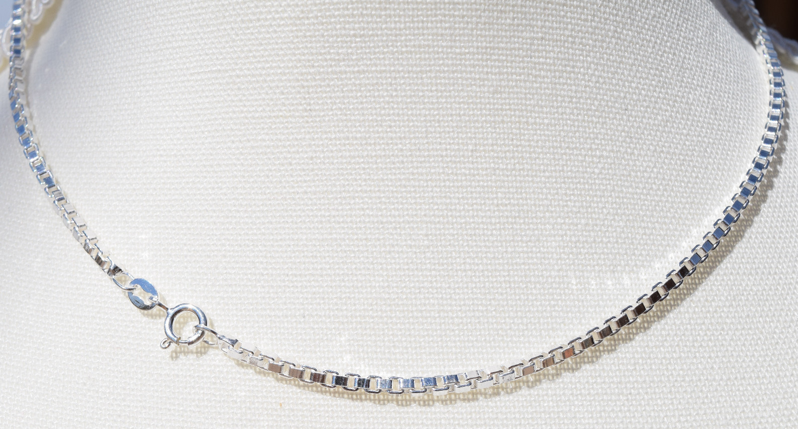 2.4mm Box Chain Italian 925 Sterling Silver Chain 16″ with Spring Ring Clasp
