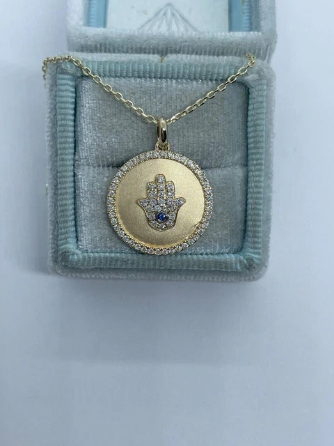 1 Ct Lab Created Diamond Round Hamsa Hand Pendant 14K Yellow Gold Plated