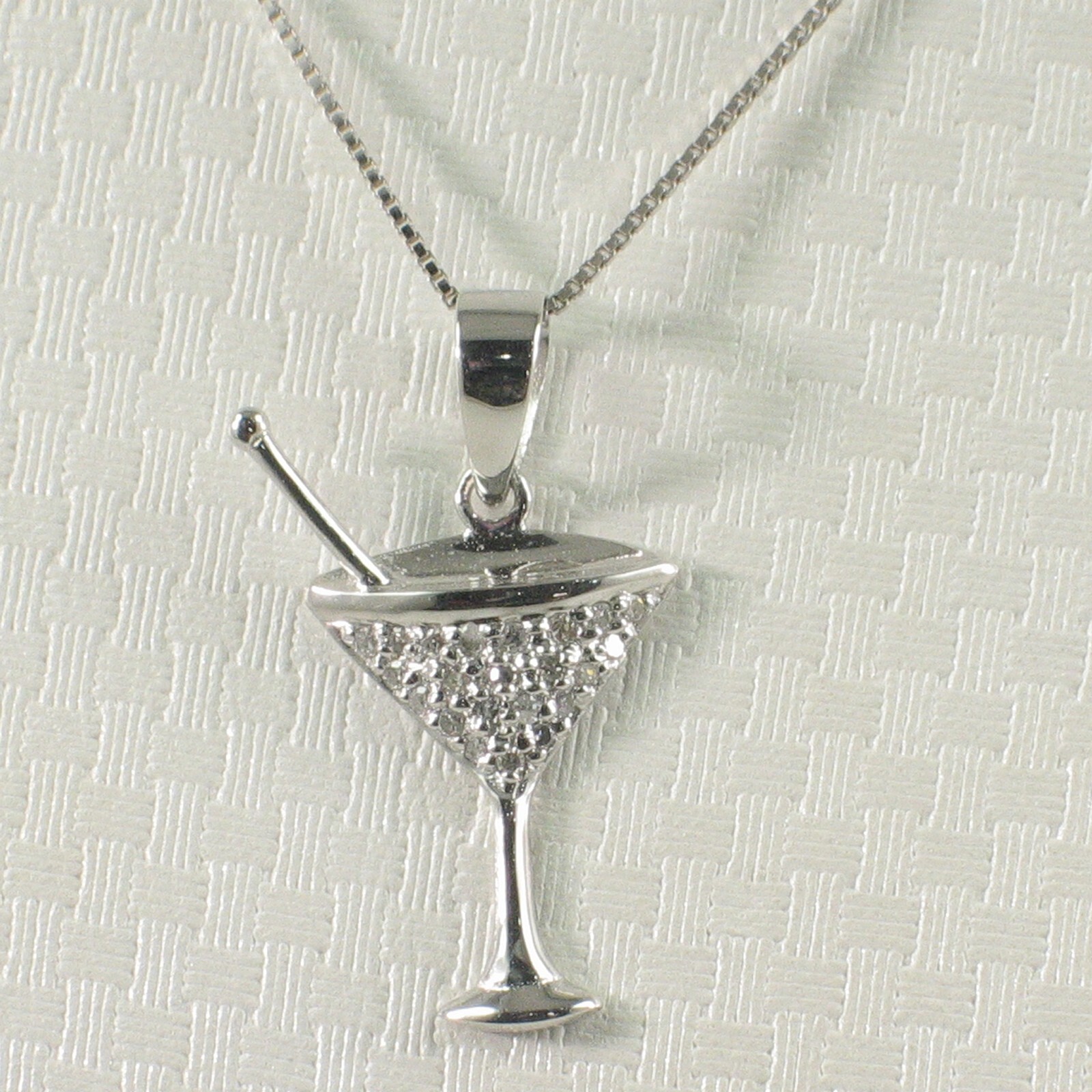 Beautiful Cocktail Cup Design 14kt Solid White Gold Diamond Pendant Necklace