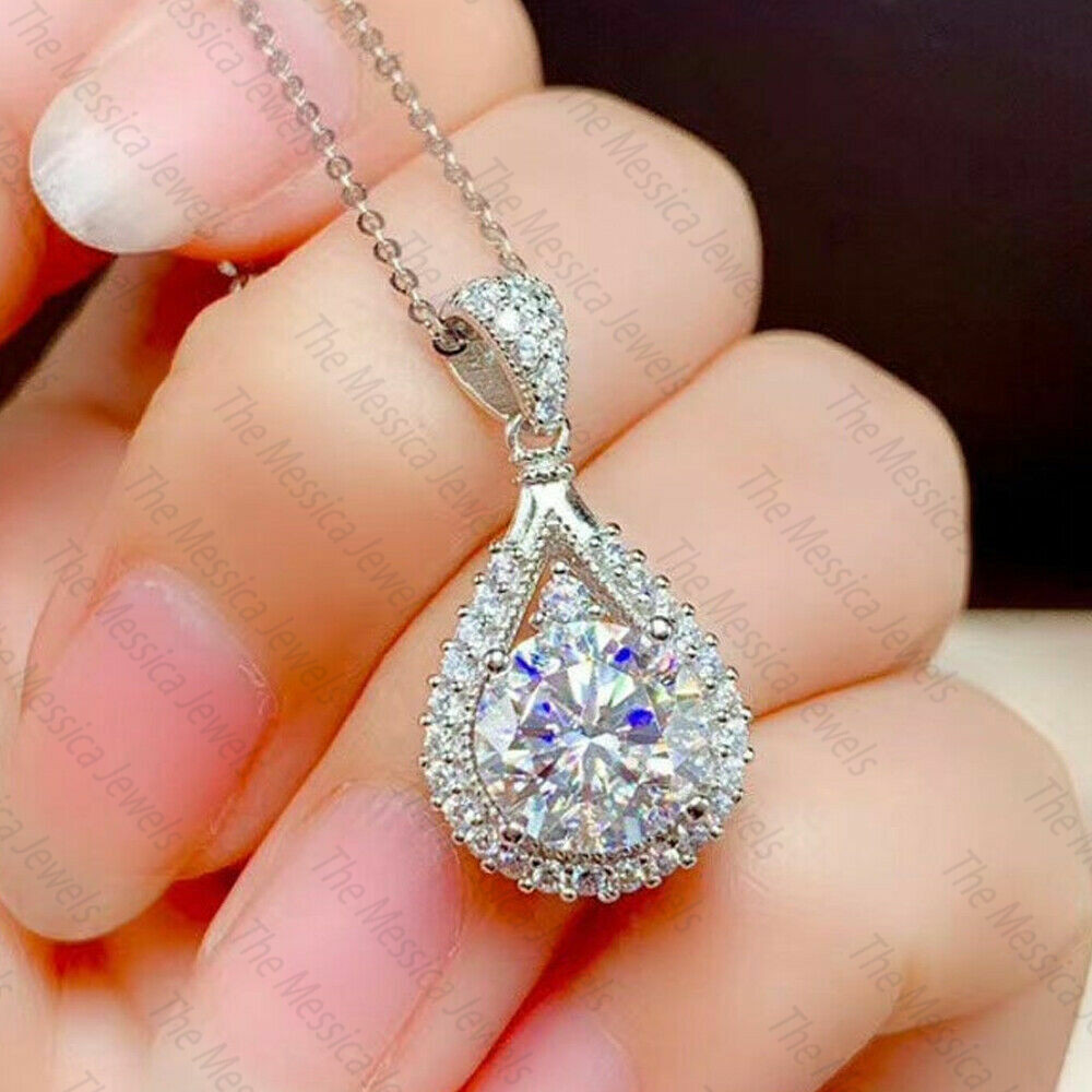 2.10 Ct 8 MM Round Moissanite Women’s Pendant Without Chain 925 Sterling Silver