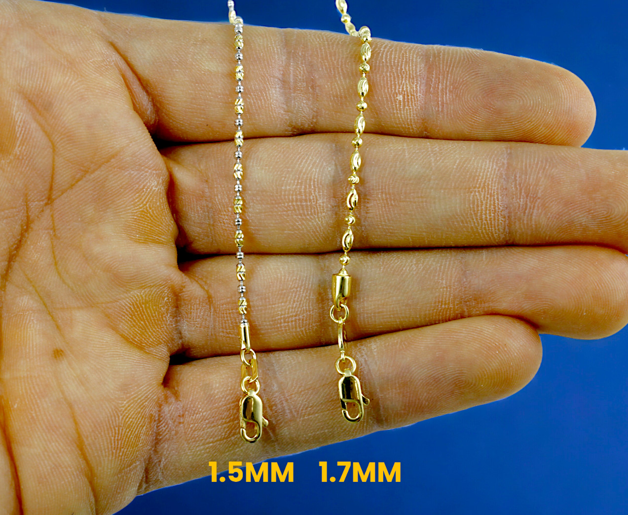 14K Yellow Gold SOLID Long Round Ball Bead Necklace Bracelet Chain 1-2mm 7″-30″