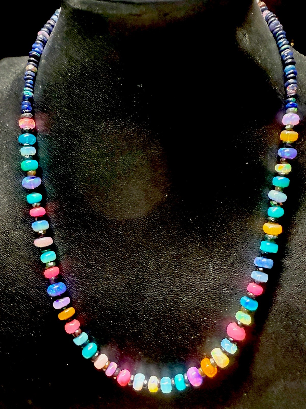 Authentic rainbow Colors Ethiopian Fire Opal Sterling Silver 925 necklace