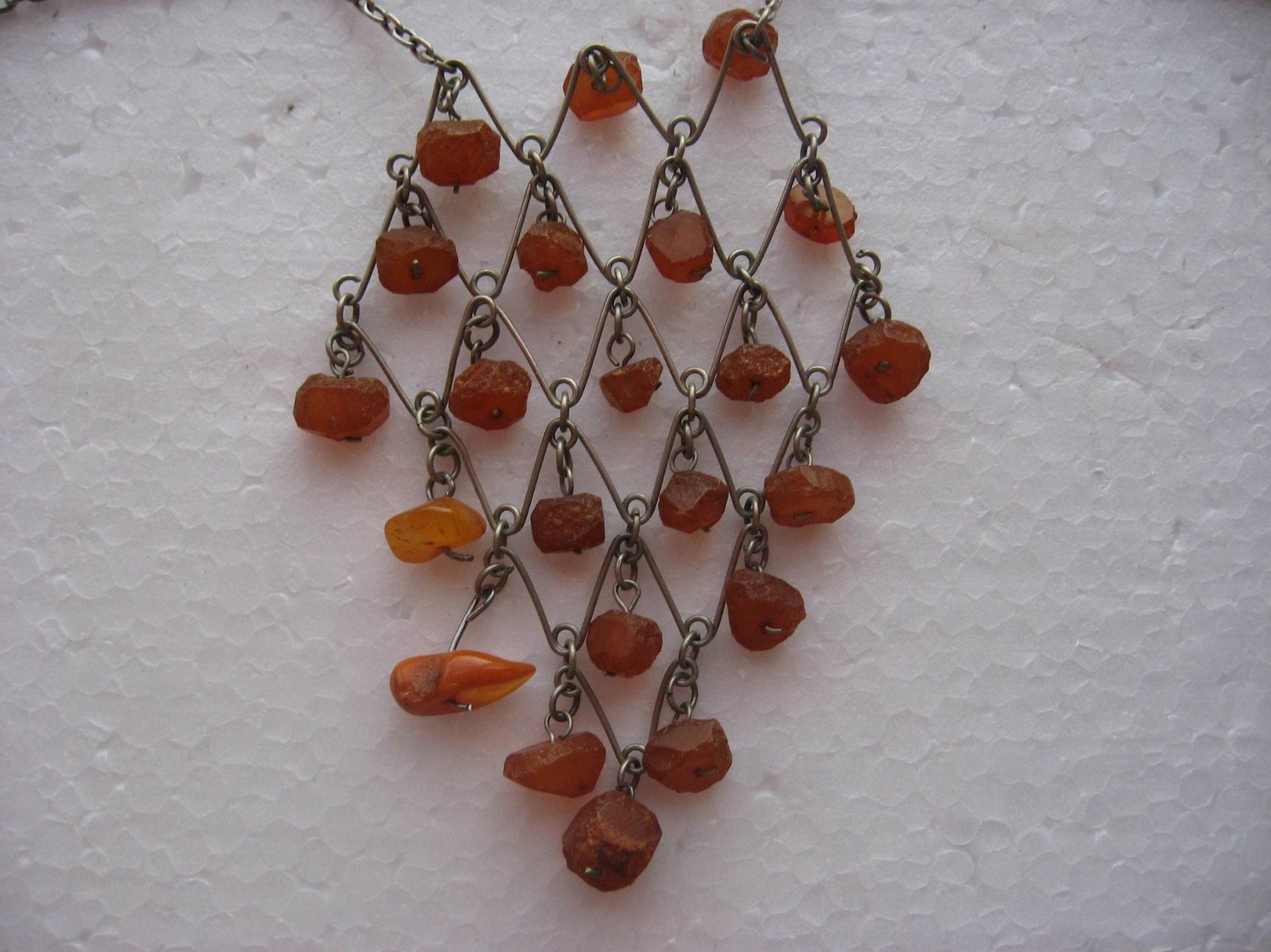 Vintage Soviet Baltic Amber Mesh Necklace Pendant Melchior USSR Baltic 23g m