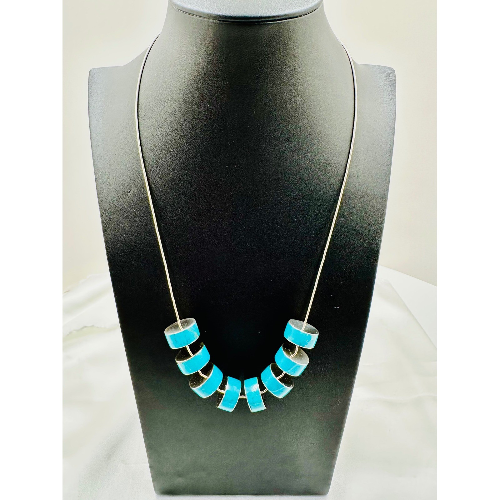 Jay King Desert Rose Trade Turquoise Sterling Silver Cylinder Bead Necklace *see