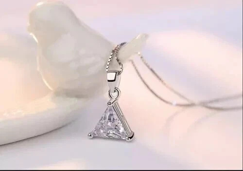 2Ct Trillion Cut Lab-Created Diamond Pendant 14k White Gold Plated 18” Chain