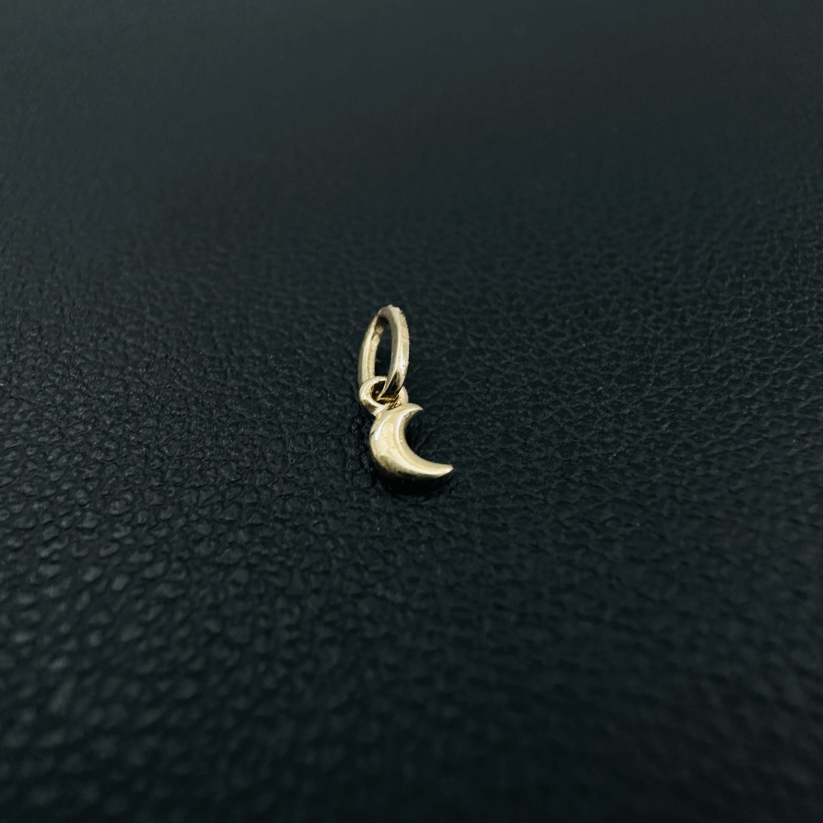 14K Solid Yellow Gold 3mm Teeny Tiny – Very Small Beveled Moon Charm Pendant