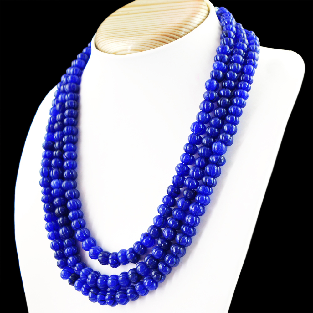744.50 Cts Earth Mined ENHANCED Sapphire Round Carved Beads Necklace (RS)