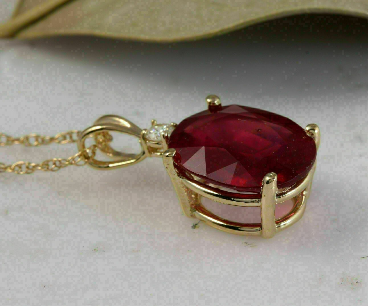 4Ct Lab Created Ruby Diamond Solitaire Pendant Necklace 14K Yellow Gold Finish