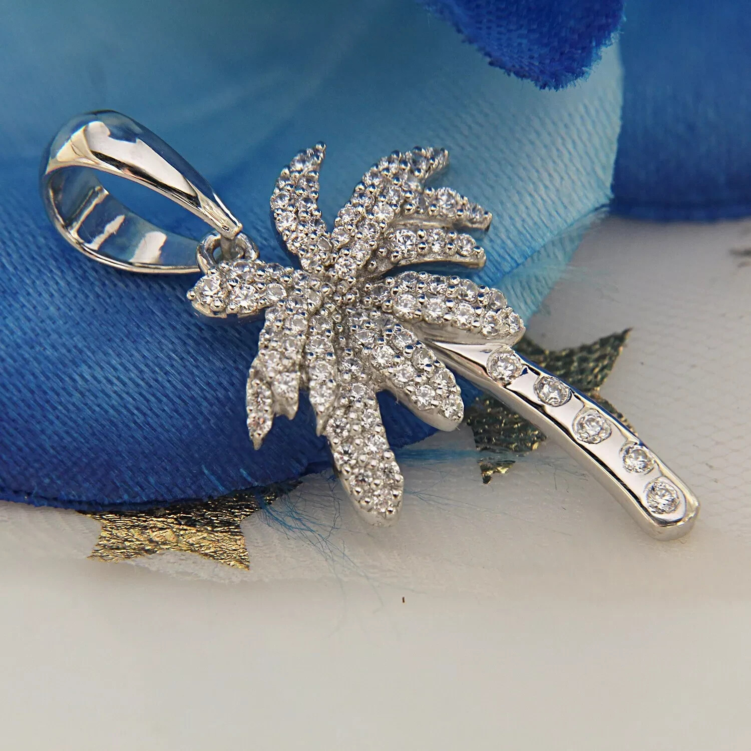 1.50CT Real Moissanite Palm Tree Shape Pendant Necklaces 14K White Gold Plated