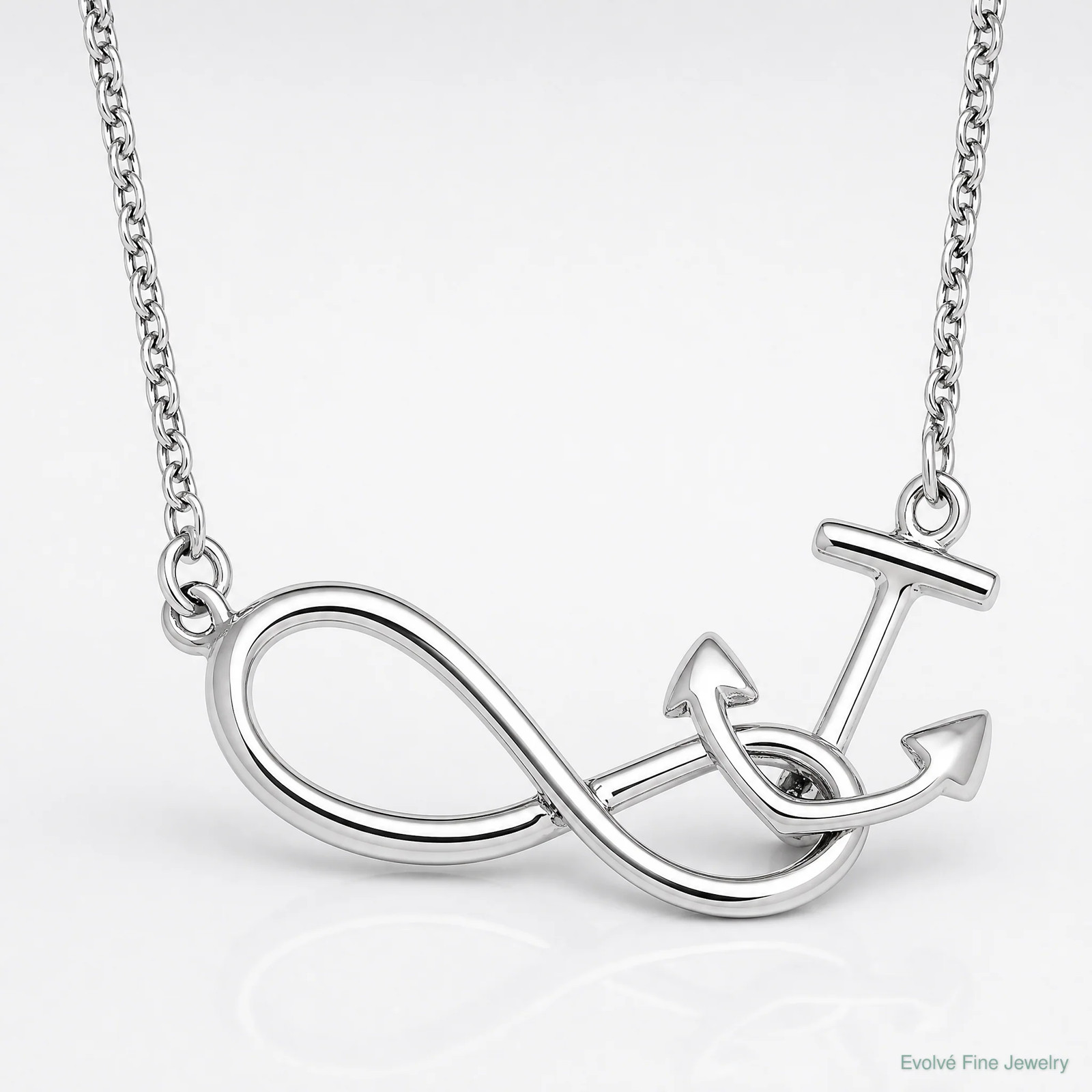 Sterling Silver Rhodium-Plated Anchor & Eternity Symbol 17 +1in Necklace