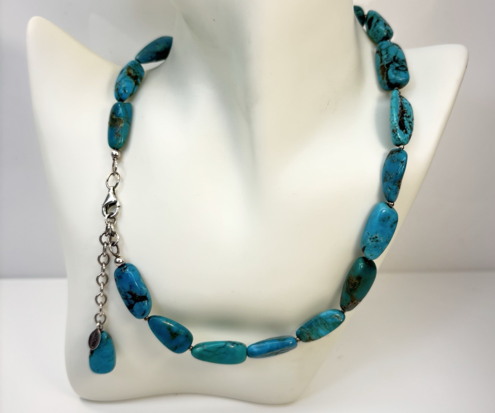 Vtg BARSE Natural Blue Turquoise Nugget Sterling Silver 925 Necklace 19”L 48.3g