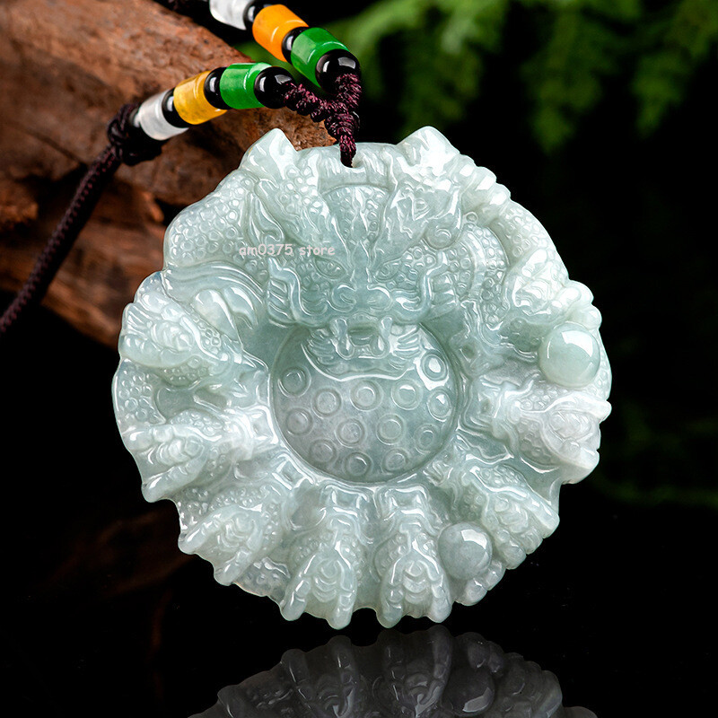 100% Natural Jade A Grade Jadeite Women Men Light Green Zodiac Dragon Pendant