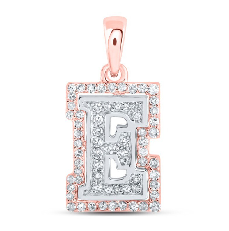 0.20 cttw Diamond E Initial Letter Pendant 10k Rose White Gold 0.7 inch