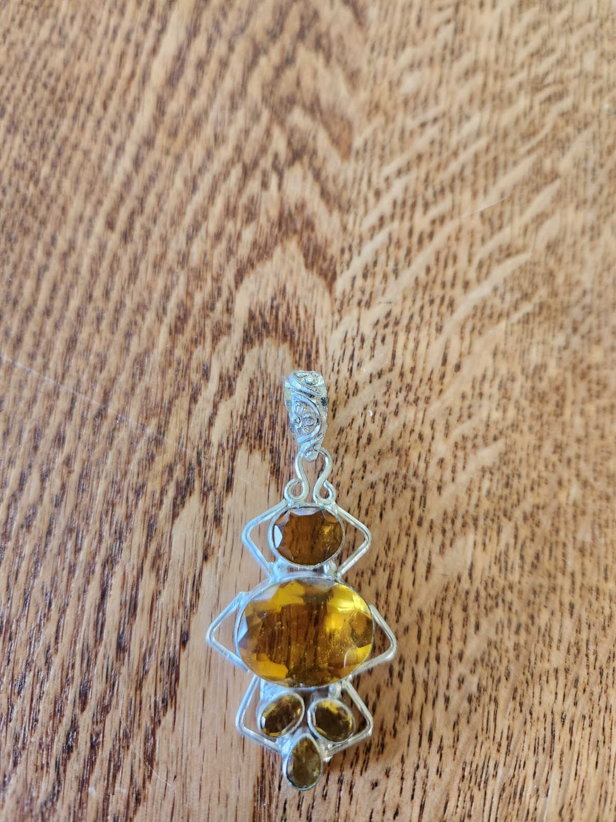 Faceted Citrine Pendant Crafted With German Silver Boho Style