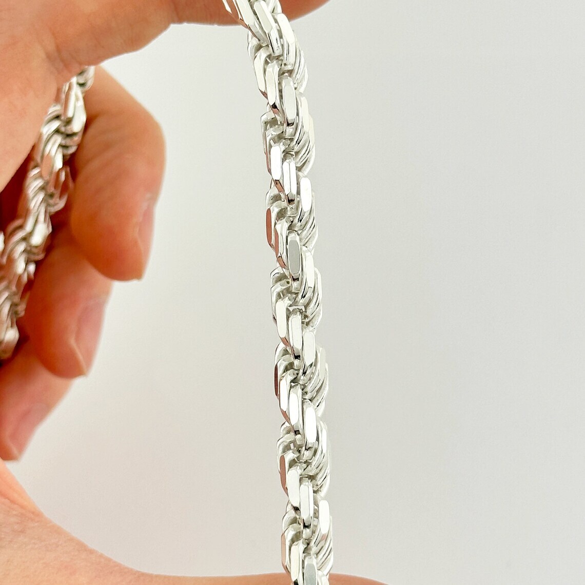 925 Sterling Silver Diamond Cut Rope Chain 5mm Mens Necklace – Italy – All Sizes