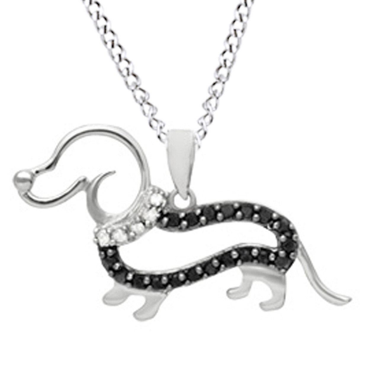 1/4 Ct Round Black & White Natural Diamond Dachshund Pendant Sterling Silver