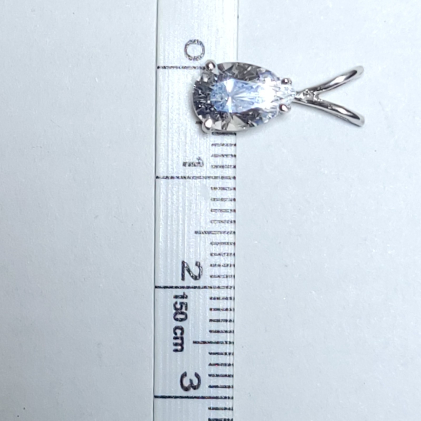 12k White Gold Pendant Clear Stone Small Charm 1.5cm Long 12 Karat 1.0g Total