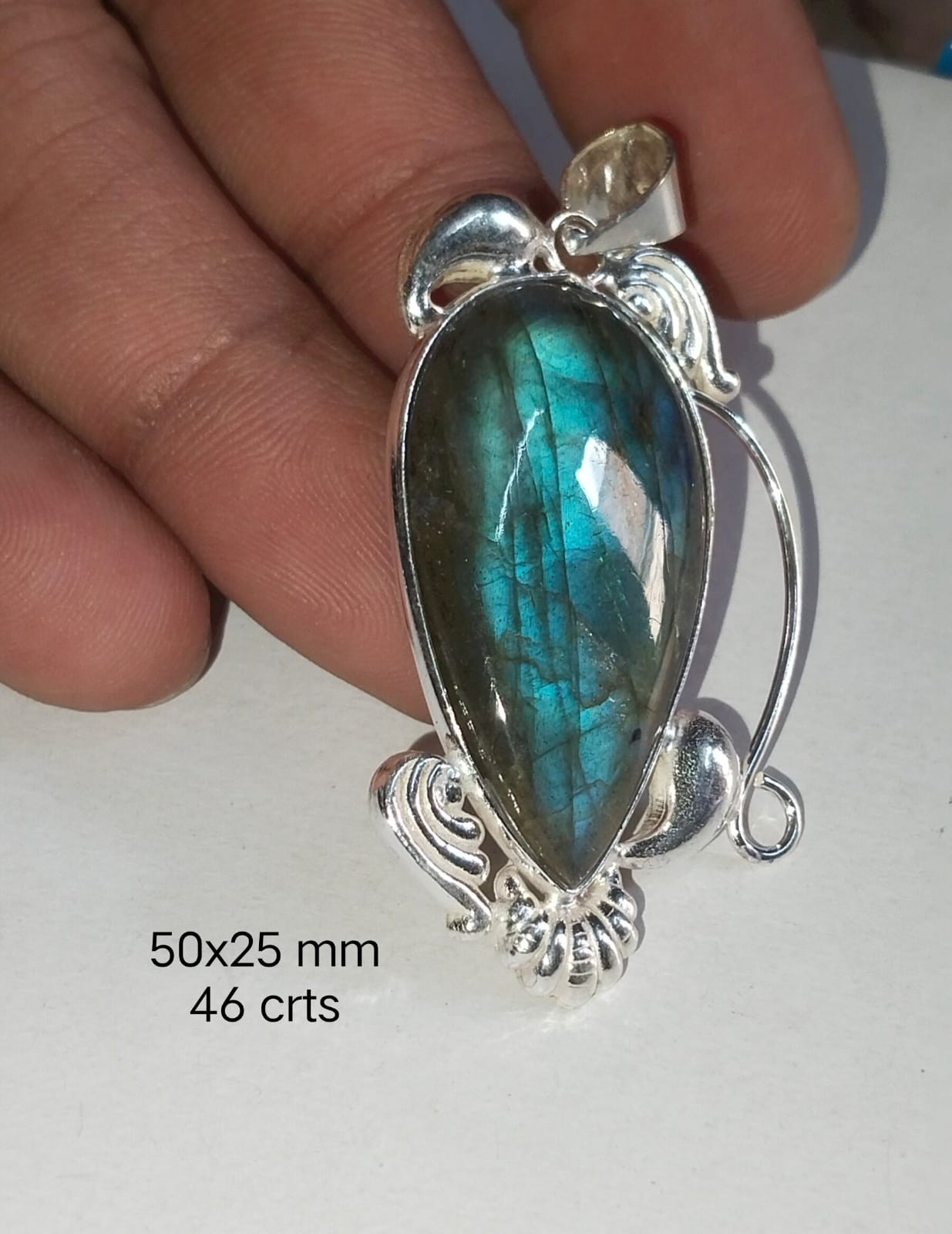 46 Crts Blue Labradorite Finland german Silver Pendant Necklace 18 Opens i