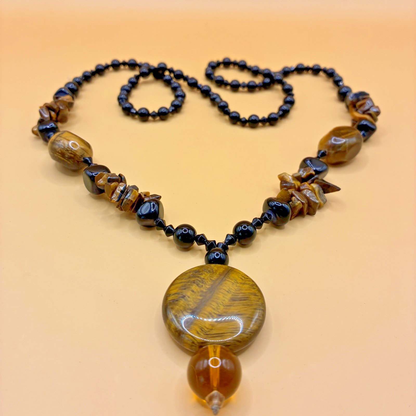 Spiritual Tigers Eye Gem Stone Beaded Ethnic Boho Necklace Pretty Brown