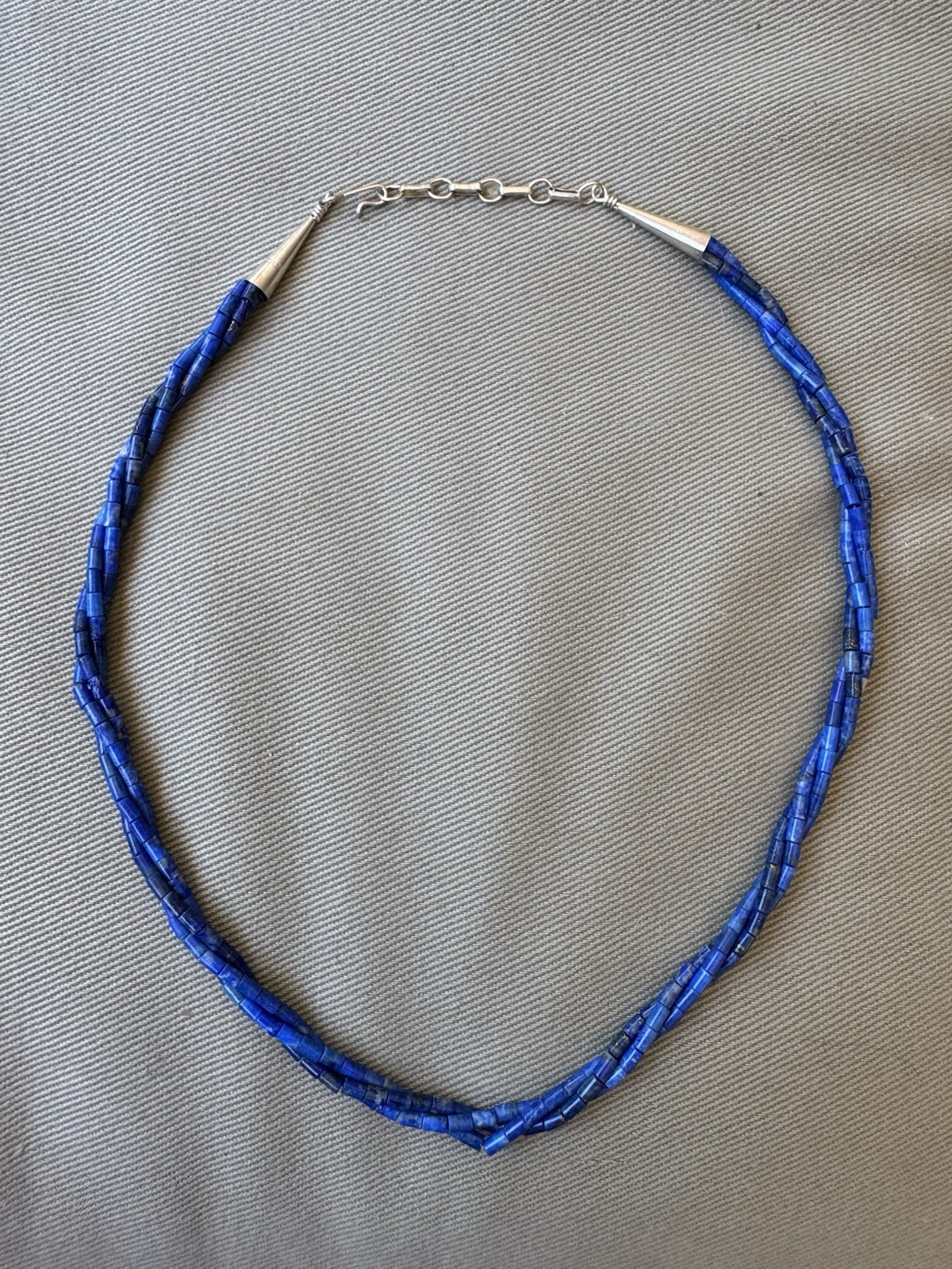 Vintage Lapis Lazuli Bead and Sterling Silver Adjustable Clasp 19.5” Necklace