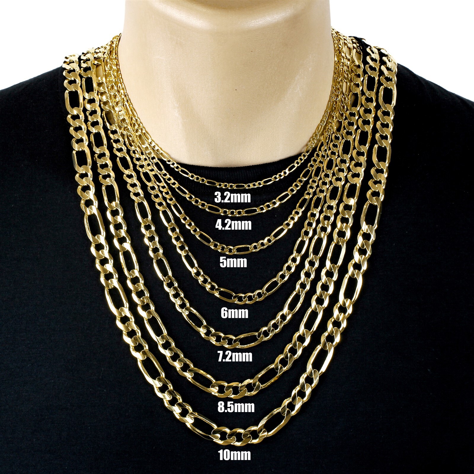 Guaranteed Genuine Solid 10K Gold Figaro 3+1 Link Chain Necklace All Sizes