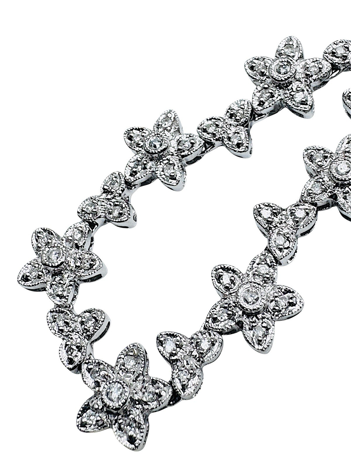 18k White Gold 1.28ctw Diamond Flower Riviere Necklace Deco Style 16″ 32g