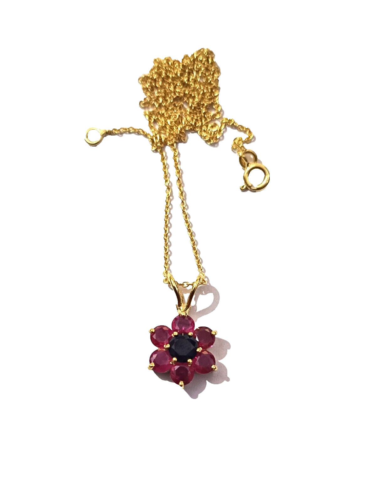 Natural Ruby &Sapphire Pendant Necklace 14K Solid Gold Plating Gemstone Necklace