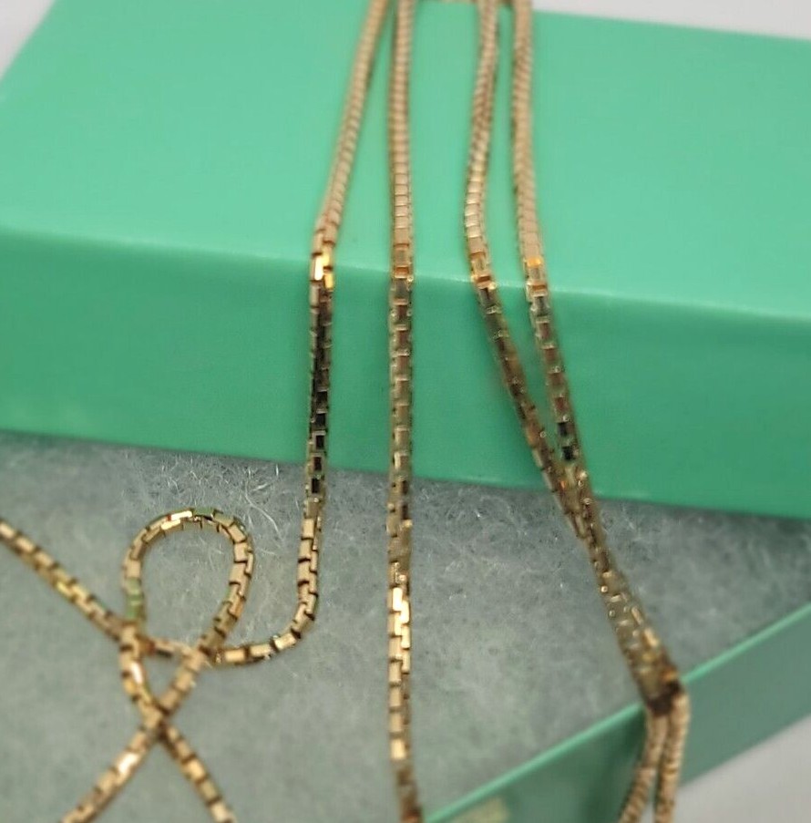 Authentic 14K Solid Yellow Gold Box Chain Necklace 1mm-2.5mm All Size 16″-30″