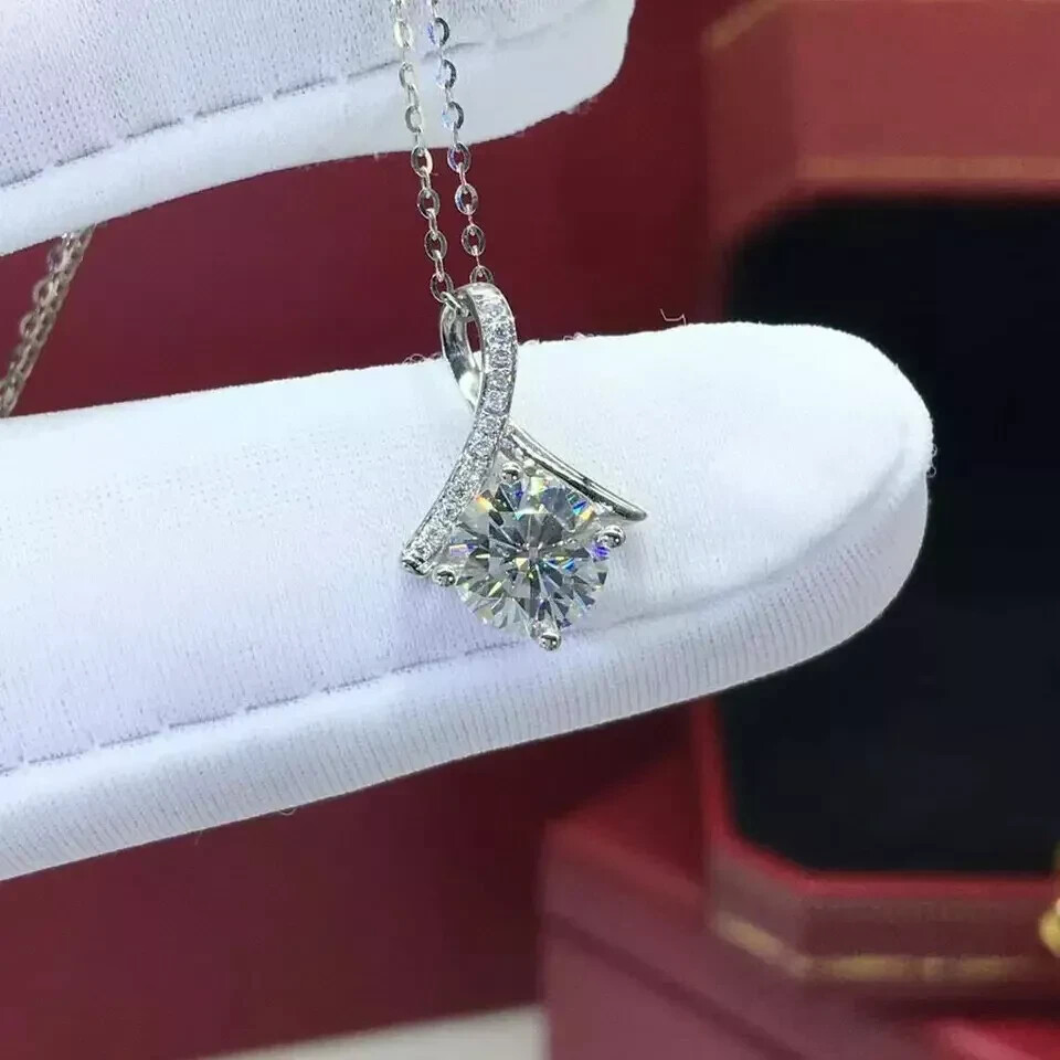 2Ct Round Cut Diamond Solitaire Pendant 14K White Gold Finish Free Chain