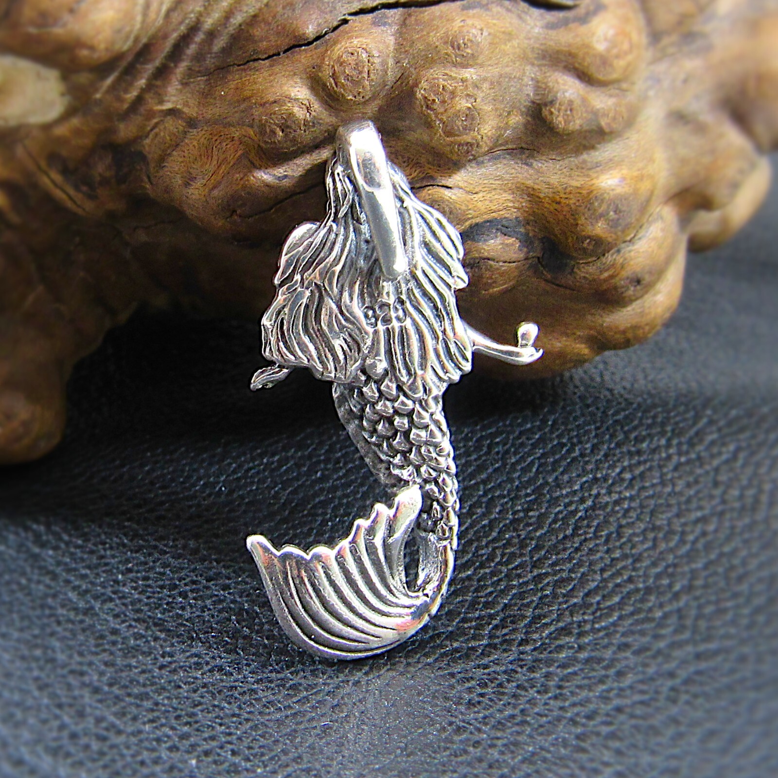 Handcrafted 925 Sterling Silver 3D MERMAID Slide Pendant Aquatic Female Fish