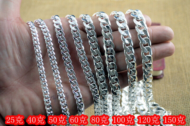 Pure Silver 999 Necklace Women Men Solid Curb Chain Cuban Chain Many Size Choose