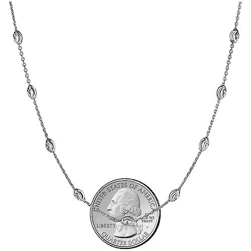 925 Solid Sterling Silver 3MM Diamond Cut Station Oval Moon Bead Necklace Chain
