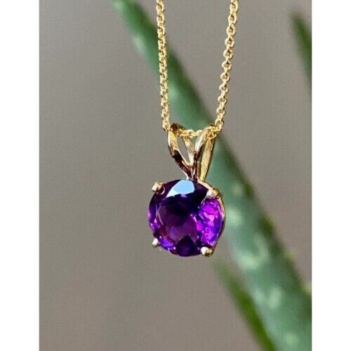 2Ct Round Cut Lab Created Amethyst Women’s Gift Pendant 14K Yellow Gold Plated