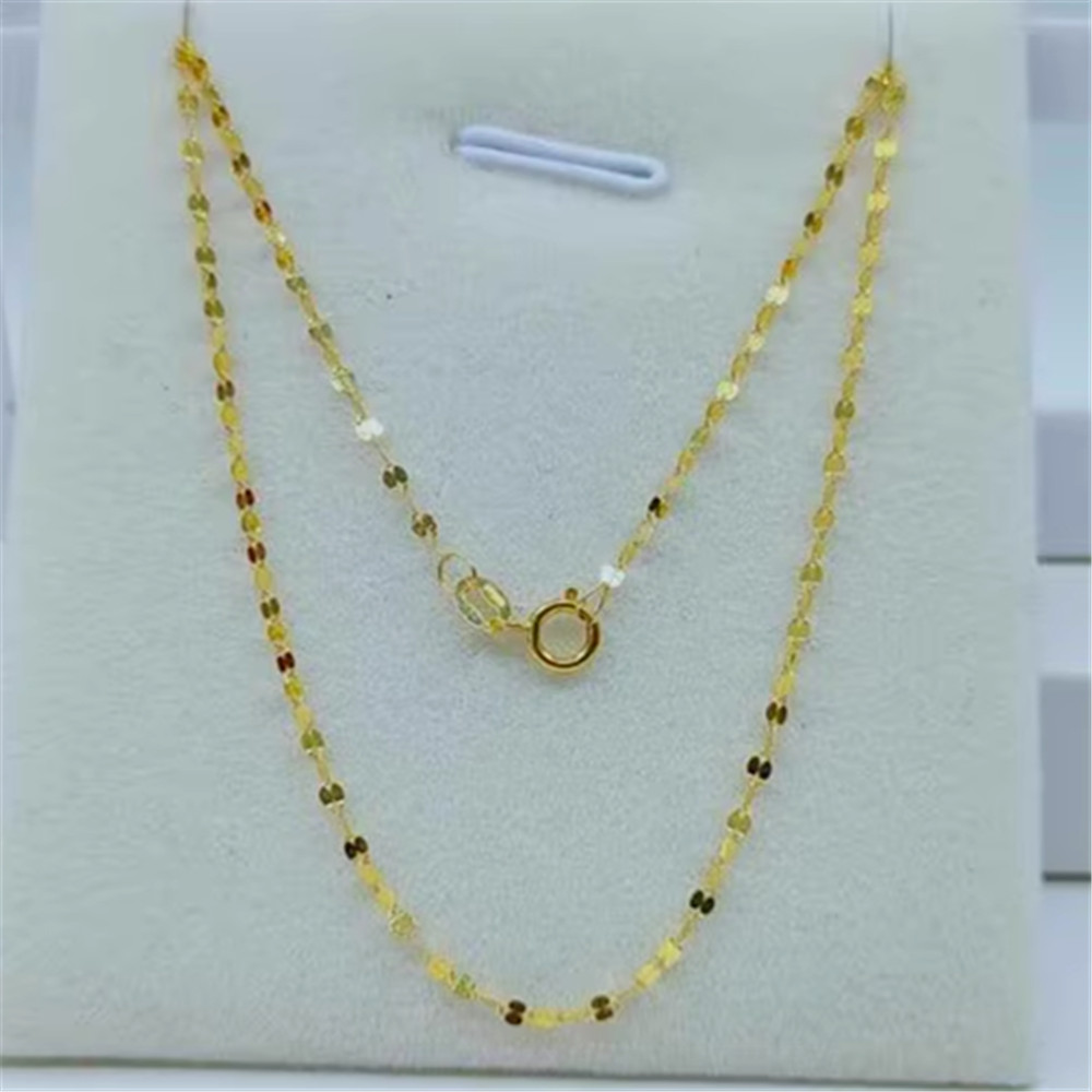 0.9mm Real Au750 Pure 18K Yellow Gold Chain Women Kiss Lip Link Necklace 17.9″