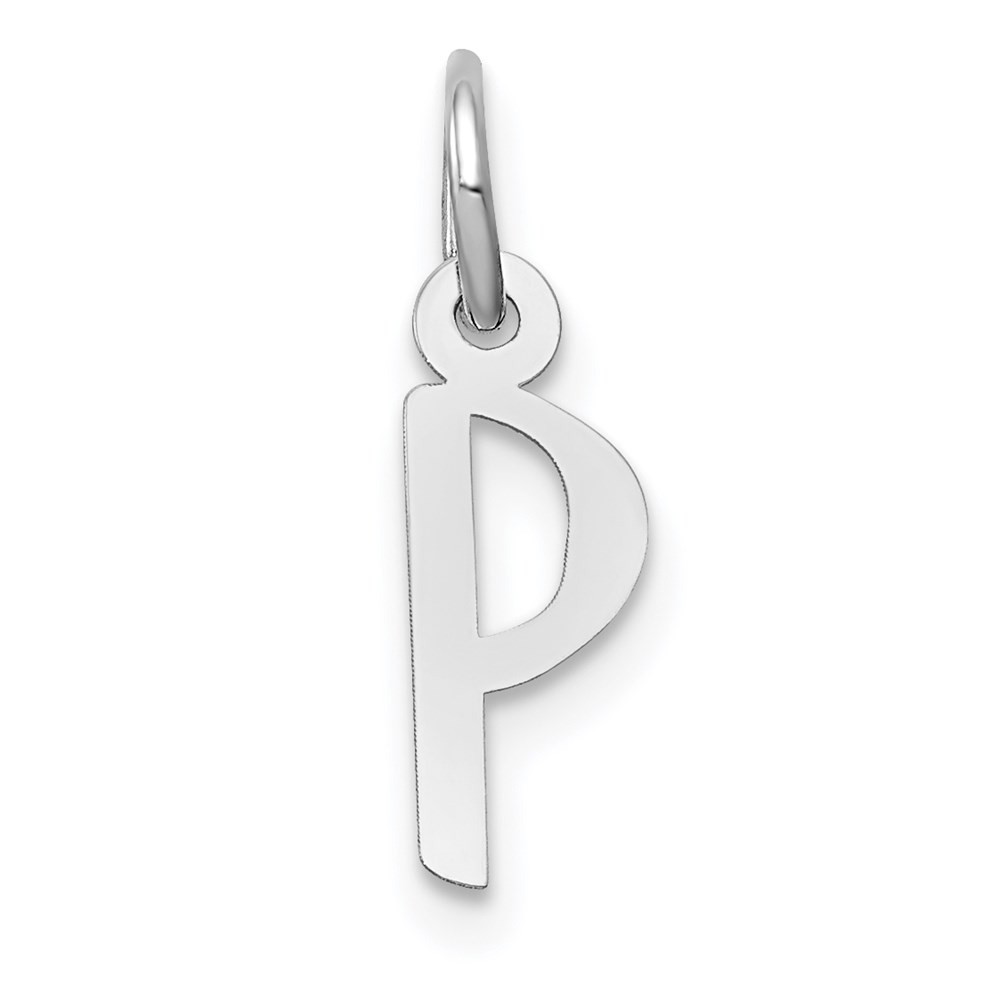 14k White Gold Small Slanted Initial”P” Block Letter Charm Pendant 0.19gm