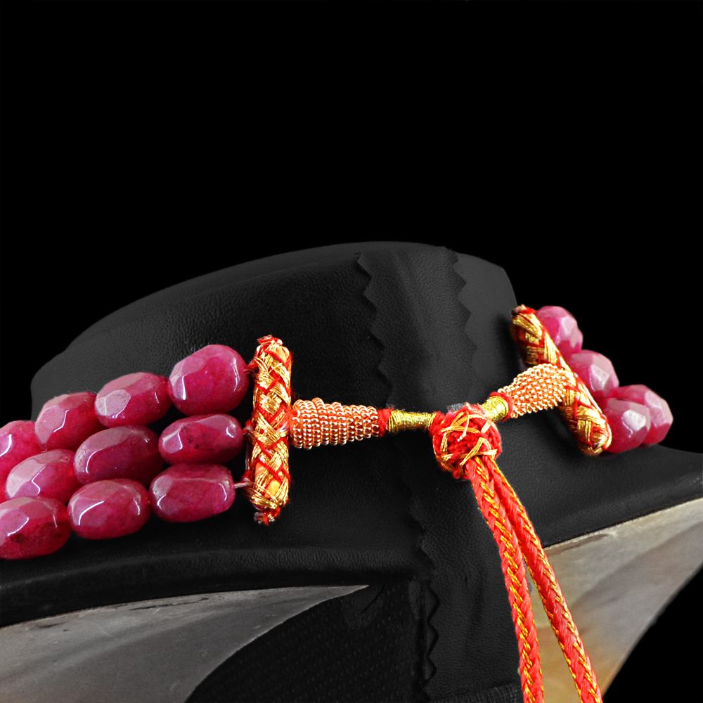 1040.00 CTS EARTH MINED RICH RED RUBY 3 STRAND OVAL FACETED BEADS NECKLACE (DG)